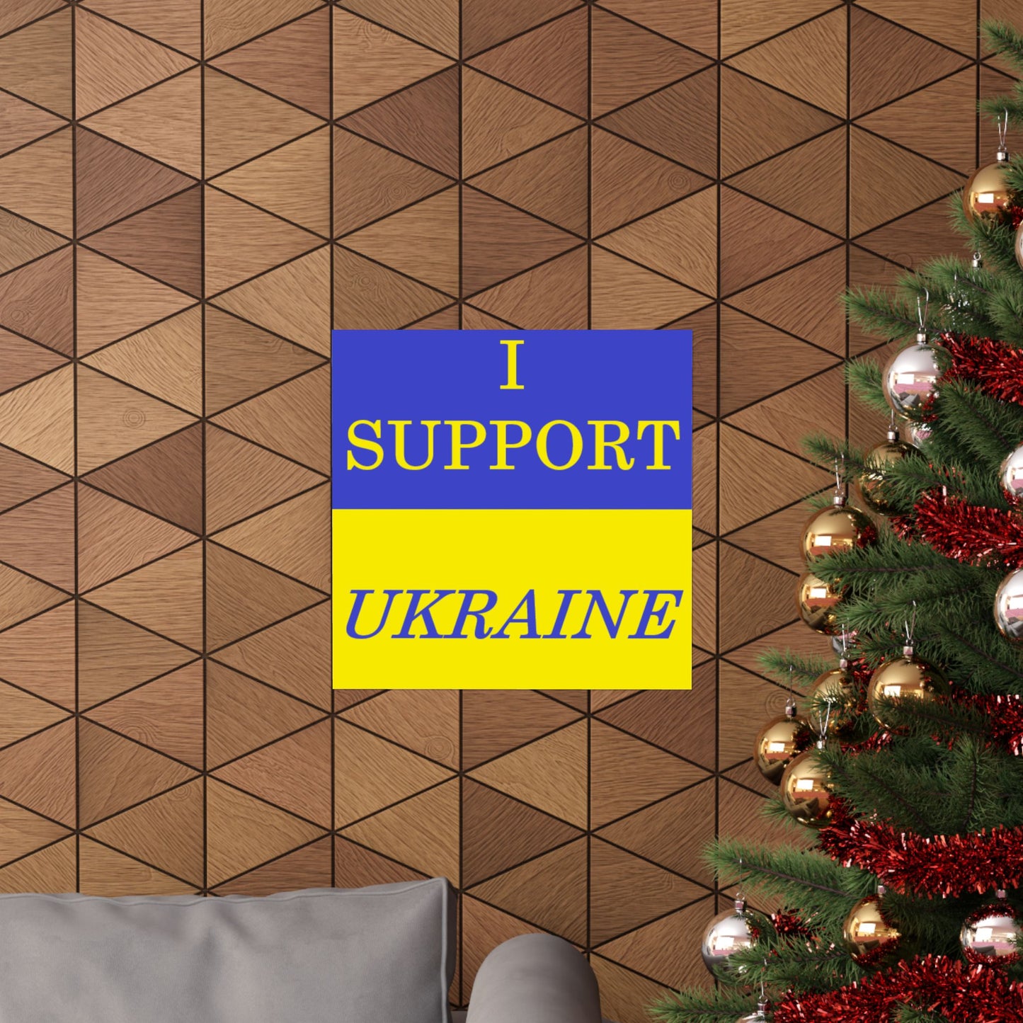 I Support Ukraine Matte Poster — Blue & Yellow Solid Flag Print
